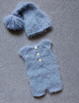 Пухнастий комбінезон та шапочка-ковпак для фотосесії немовлят